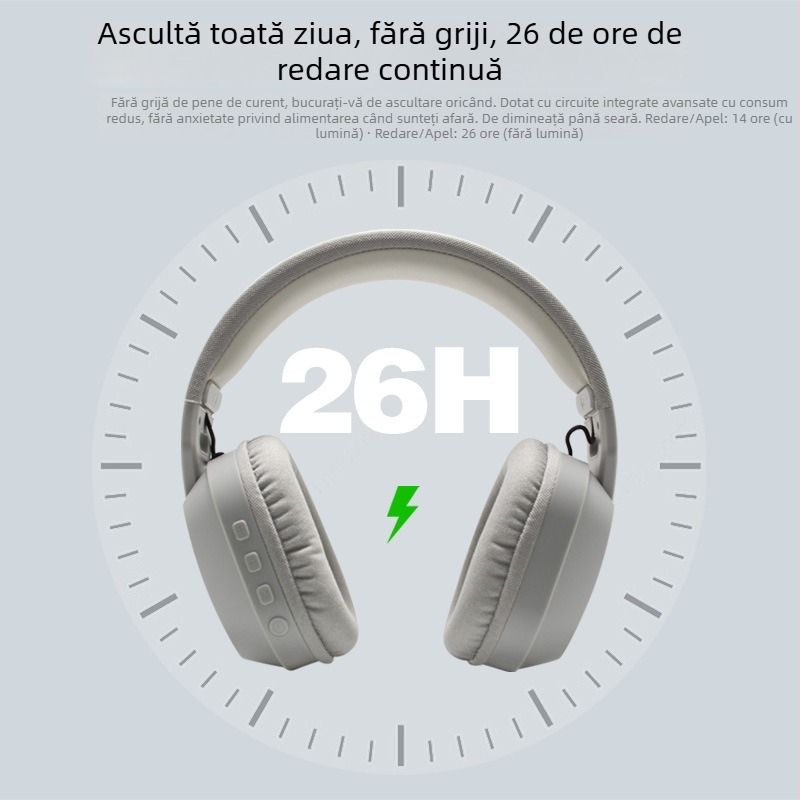 Căști wireless RGB pentru gaming cu microfon, baterie 400mAh, autonomie 26h, încărcare USB-C