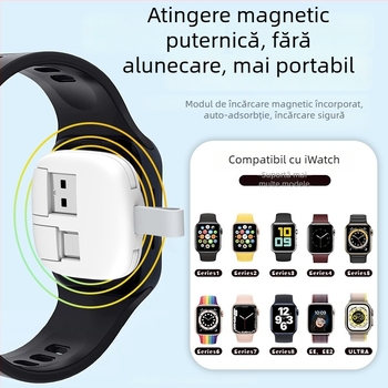 Încărcător magnetic wireless pentru Apple Watch generația 345678 USB-C, PD, design pliabil, încărcare magnetică, până la 5W