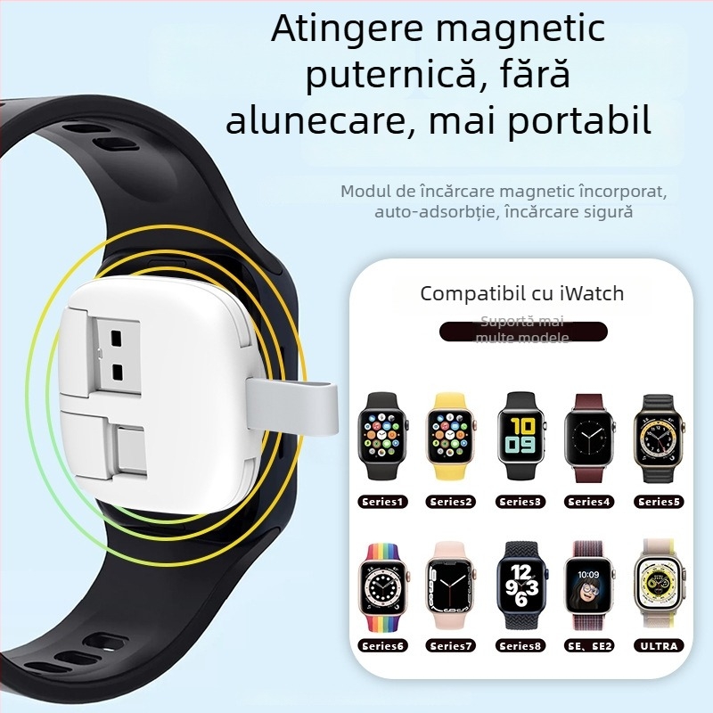 Încărcător magnetic wireless pentru Apple Watch generația 345678 USB-C, PD, design pliabil, încărcare magnetică, până la 5W