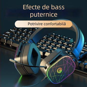 Căști de gaming cu fir, sunet 7.1 surround, interfață USB, iluminare RGB, conector dual 3,5 mm, microfon încorporat