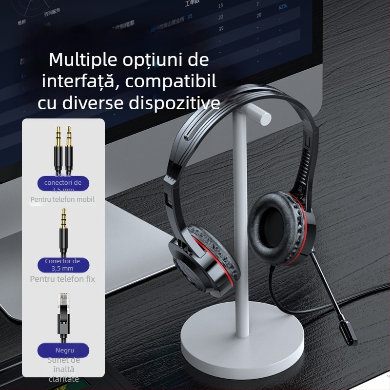 Casca cu fir SH10 pentru echipamente de comunicații, purtare pe cap, 3,5 mm jack (Răspuns în frecvență: 100–10000 Hz; Impedanță: 32 Ω; Lungimea cablului: 2 m)