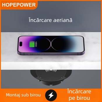 Încărcător wireless ascuns sub birou pentru telefoane, 10W QC3.0 încărcare rapidă, ieșire 5V, distanță 20–30 mm