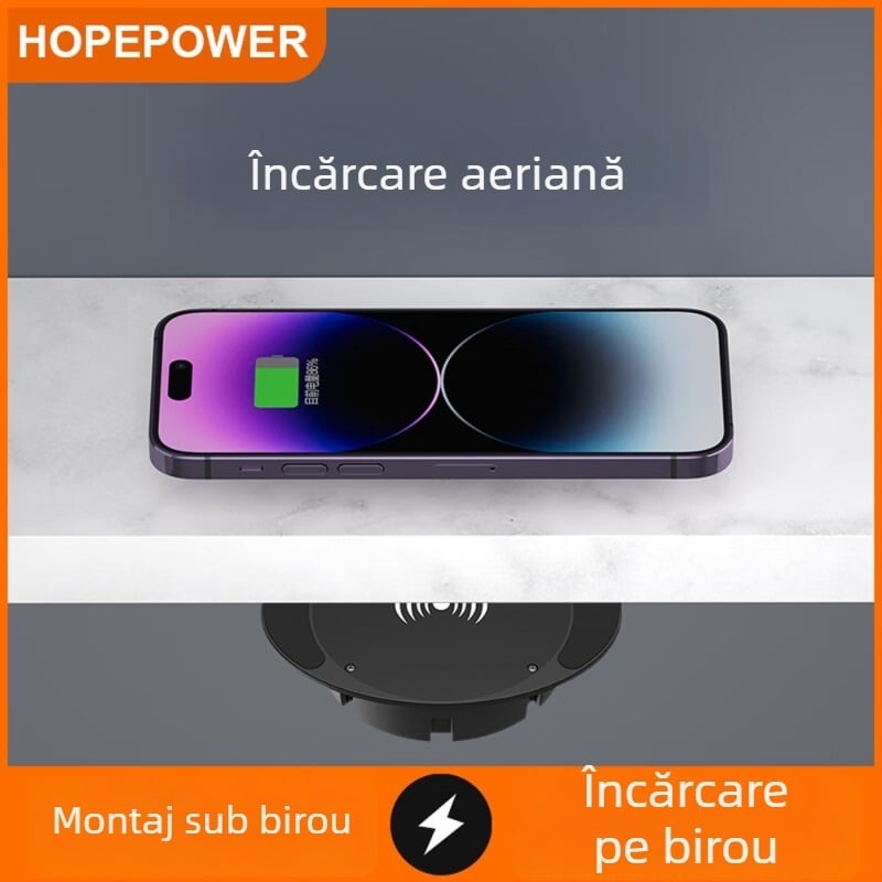 Încărcător wireless ascuns sub birou pentru telefoane, 10W QC3.0 încărcare rapidă, ieșire 5V, distanță 20–30 mm