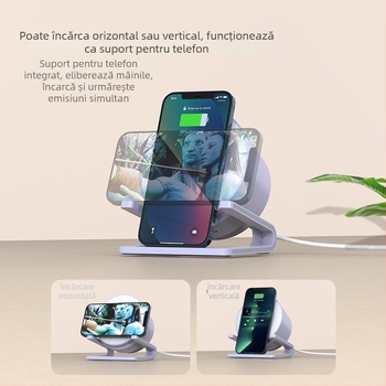 Boxă Bluetooth cu încărcător wireless de 15W, ieșire difuzor 5W, QC3.0 încărcare rapidă, iluminare ambientală RGB, lumină de veghe cu 3 niveluri