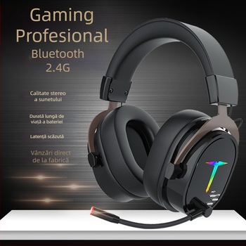 Căști wireless pentru cap pentru jocuri cu microfon, Bluetooth 5.0, rază până la 10 m, autonomie peste 8 ore, IPX3