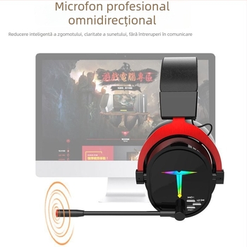 Căști wireless pentru cap pentru jocuri cu microfon, Bluetooth 5.0, rază până la 10 m, autonomie peste 8 ore, IPX3