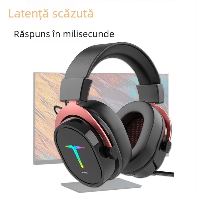 Căști wireless pentru cap pentru jocuri cu microfon, Bluetooth 5.0, rază până la 10 m, autonomie peste 8 ore, IPX3