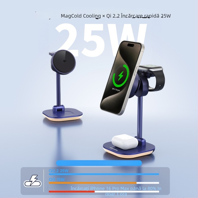 Qi2.2 Încărcător Wireless 4 în 1, Lampă LED de Noapte Pliabilă și Suport Telefon, 15W Max, Încărcare Magnetică