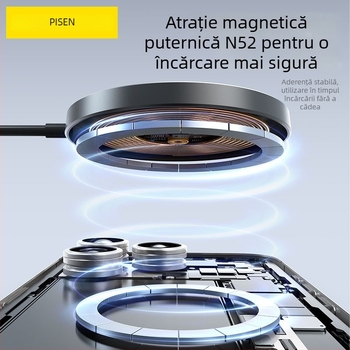 Încărcător wireless cu cablu încorporat, 1 m, 15W, protocol Qi, magnet N52