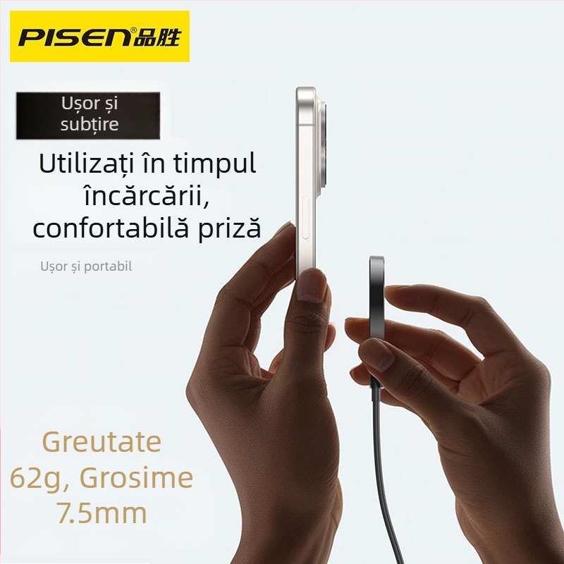 Încărcător wireless cu cablu încorporat, 1 m, 15W, protocol Qi, magnet N52