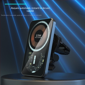 Încărcător auto fără fir magnetic, suport pentru telefon în ventilatia mașinii, încărcare rapidă 15W QC+PD, 9V2A/5V2.4A