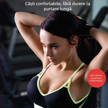 Căști sport Bluetooth, design pentru ureche prinsă, IP68, Bluetooth 5.0, rază 15 m, autonomie >8 ore