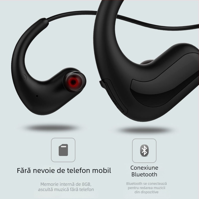 Căști sport Bluetooth, design pentru ureche prinsă, IP68, Bluetooth 5.0, rază 15 m, autonomie >8 ore
