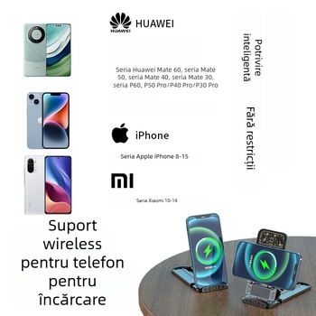 Încărcător wireless 3 în 1 pentru birou, pentru iPhone și căști, încărcare magnetică, QC3.0, până la 15W