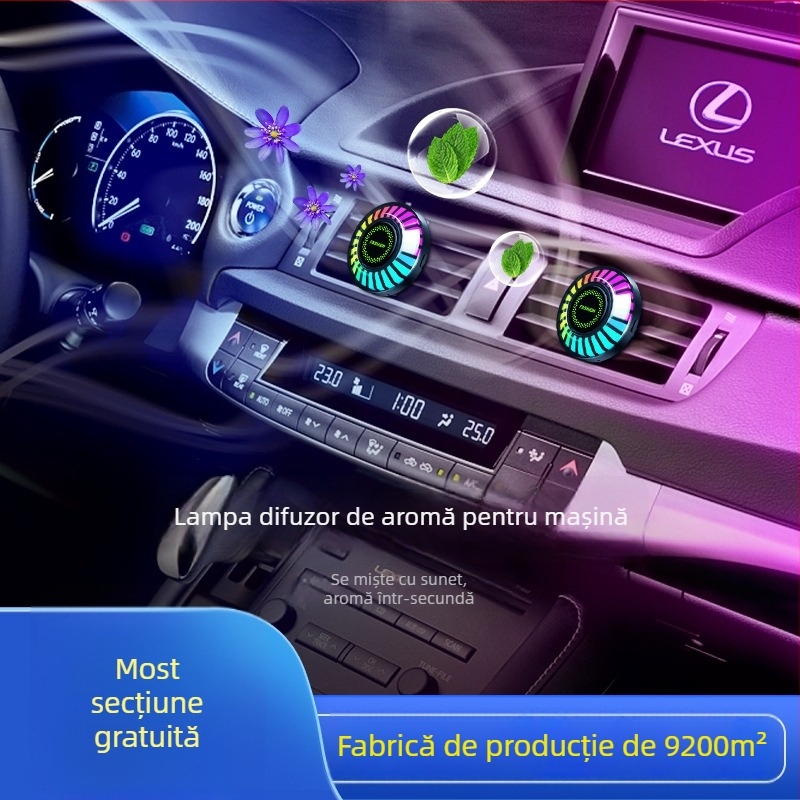 Lumină ambientală pentru interiorul mașinii cu RGB, aromaterapie, control vocal al ritmului muzical, lampă spirală alimentată prin USB