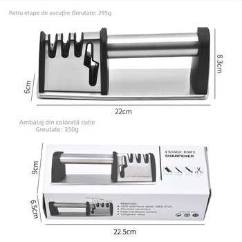 Ascuțitor de cuțite 4 în 1, manual, cu oțel wolfram și suprafață de ascuțire diamant