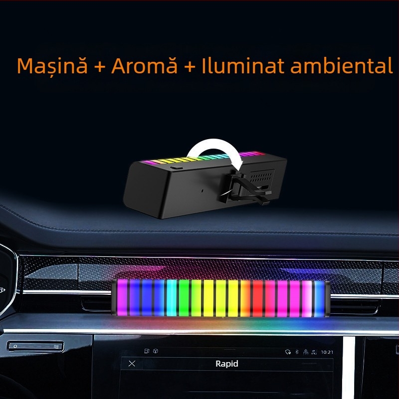 Lumină ambientală LED pentru mașină cu senzor de spectru muzical și control vocal, corp dreptunghiular, abajur PVC, bază PVC, alimentare 5V