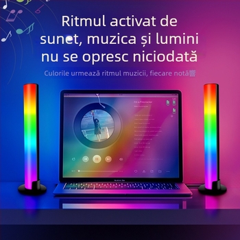 Lampa ambientală RGB pentru desktop, alimentare la priză, cu detecție de sunet, control vocal și iluminare în ritm muzical
