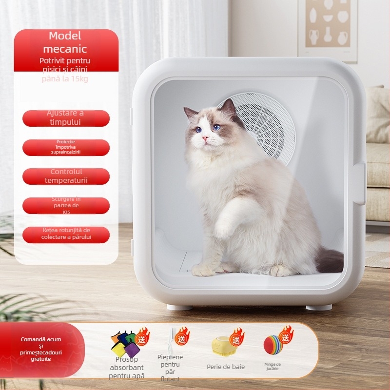 Cutie uscare animale LQ-HG100 – Uscător inteligent pentru pisici și câini, uscare automată la temperatură constantă (22-39°C), sub 1000W, 220V, protecție la supraincălzire