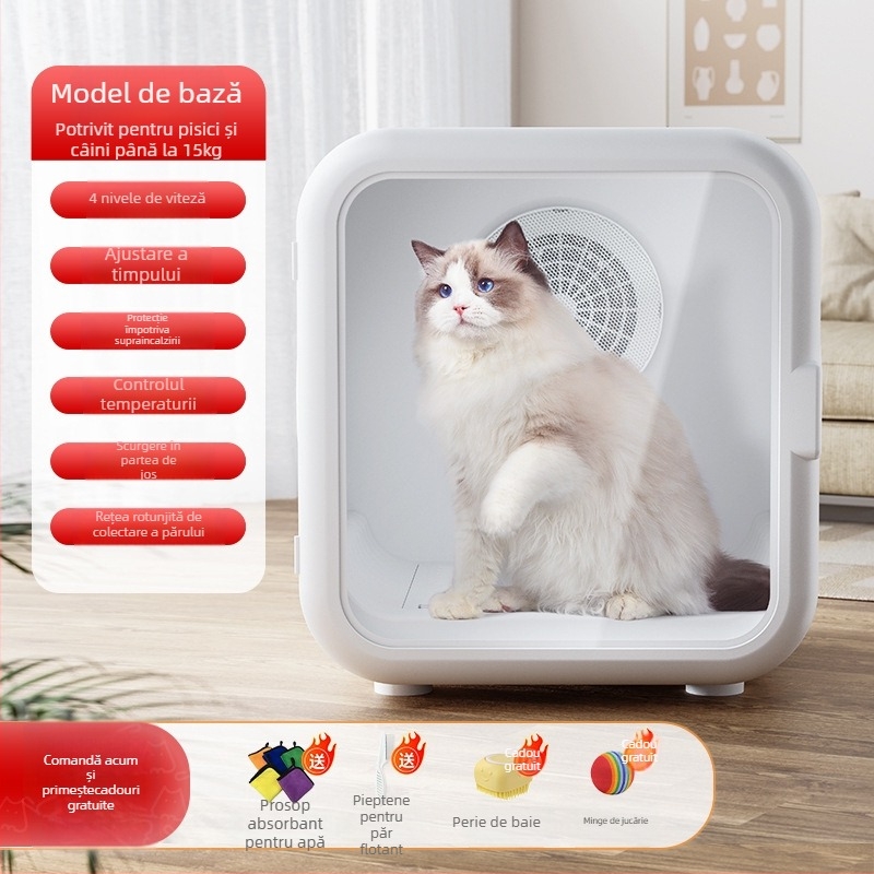 Cutie uscare animale LQ-HG100 – Uscător inteligent pentru pisici și câini, uscare automată la temperatură constantă (22-39°C), sub 1000W, 220V, protecție la supraincălzire