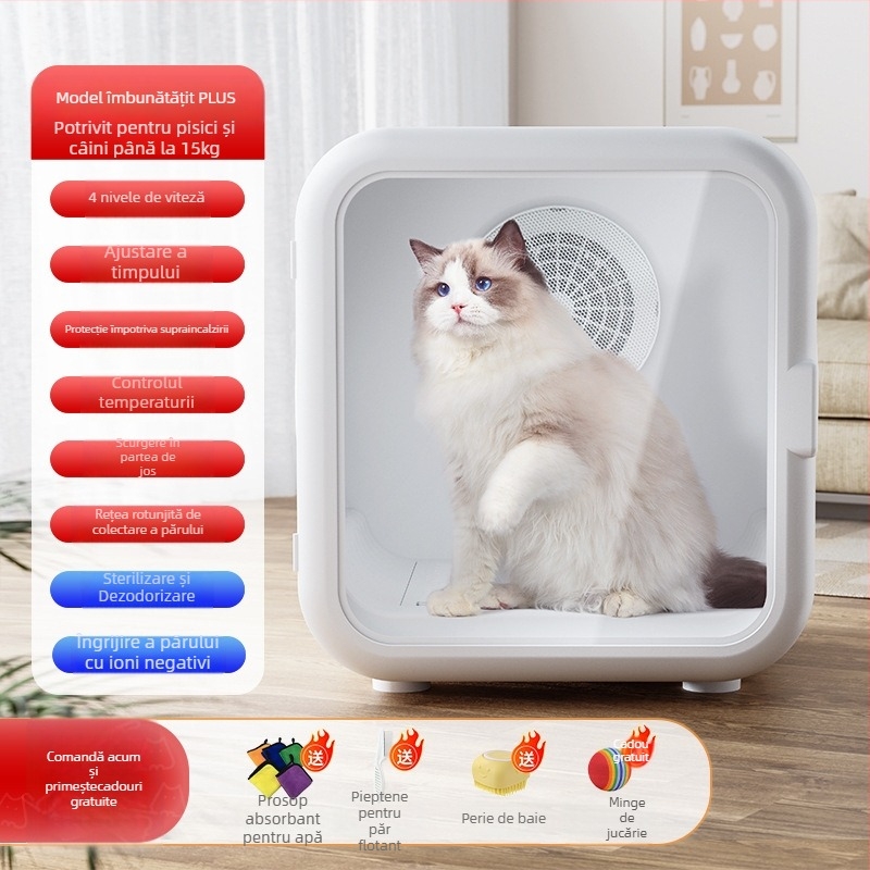 Cutie uscare animale LQ-HG100 – Uscător inteligent pentru pisici și câini, uscare automată la temperatură constantă (22-39°C), sub 1000W, 220V, protecție la supraincălzire