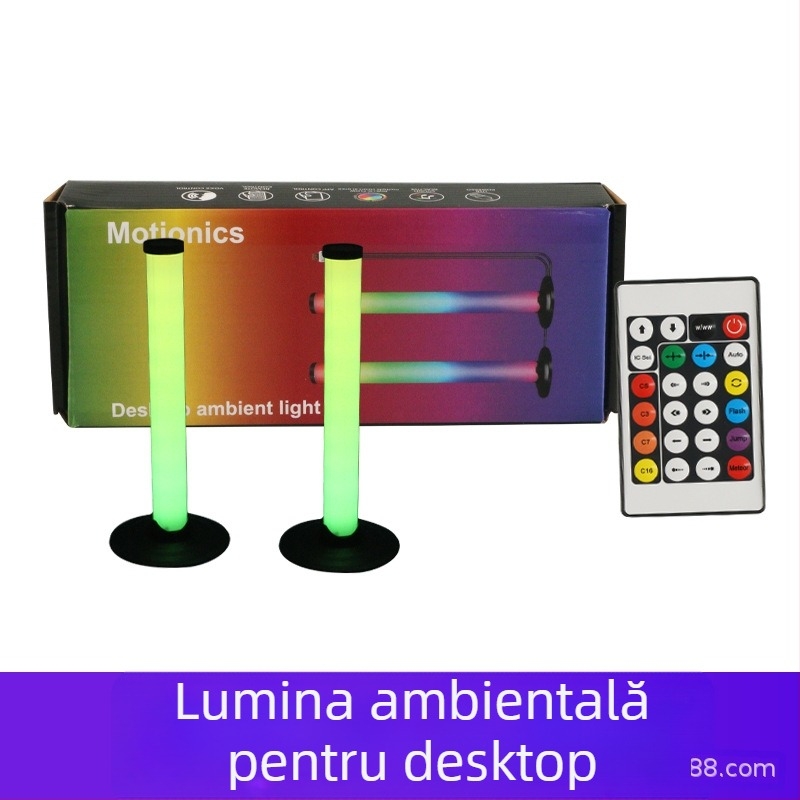 Lumină ambientală USB pentru desktop gaming, cu aplicație, telecomandă și control prin buton; control prin aplicație și comutator inteligent; montaj pe pilon; lumină care reacționează la muzică