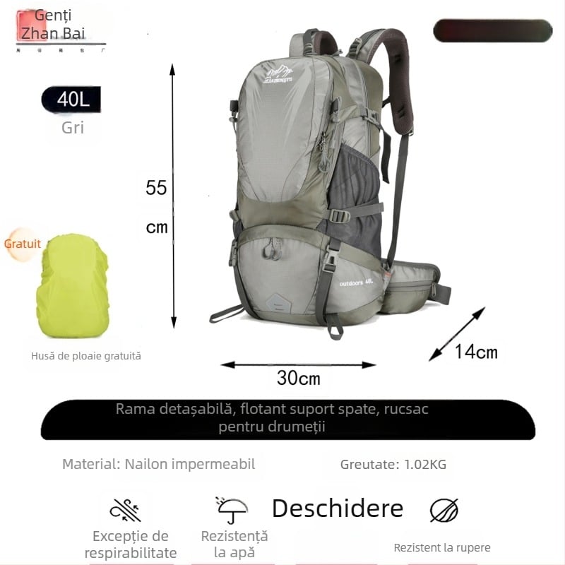 Rucsac de drumeție cu curele cu pernă de aer, impermeabil, rezistent la uzură, separare uscat-umed, elemente reflectorizante pentru noapte