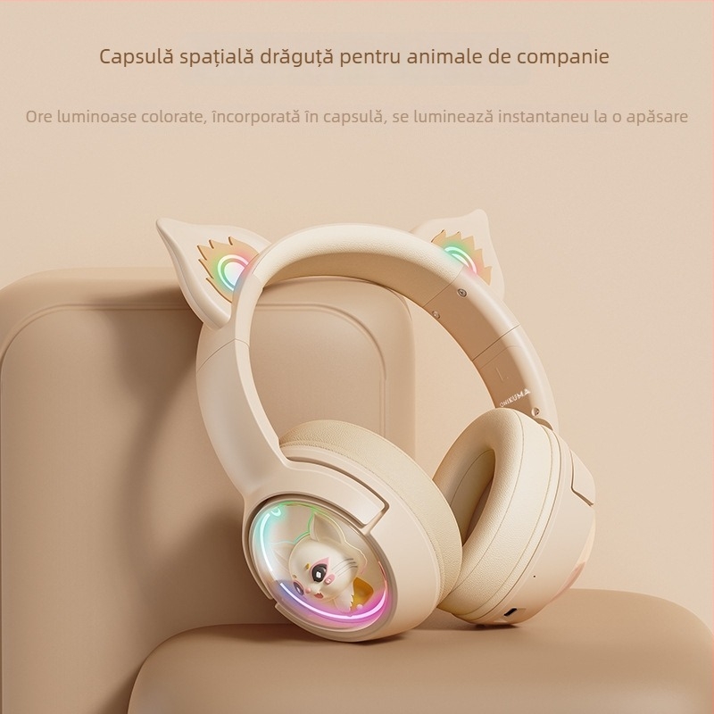 ONIKUMA Căști cu urechi de pisică, Bluetooth 5.3, rază de 10 m, latență scăzută pentru esports, autonomie 4–8 ore