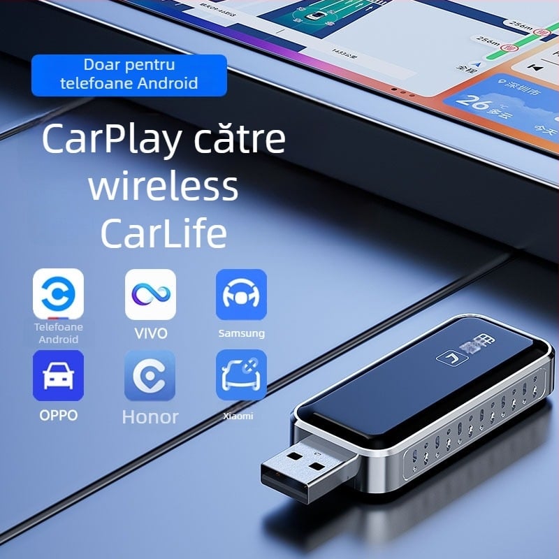 Adaptor CarPlay către CarLife wireless pentru mașini Android (Model U7, Procesor dual-core, 1GB RAM, Interfață USB, Android Car versiunea 5.0+)