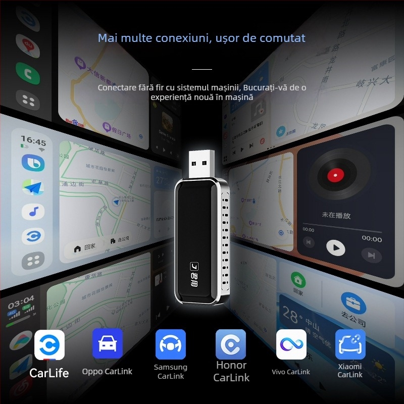Adaptor CarPlay către CarLife wireless pentru mașini Android (Model U7, Procesor dual-core, 1GB RAM, Interfață USB, Android Car versiunea 5.0+)