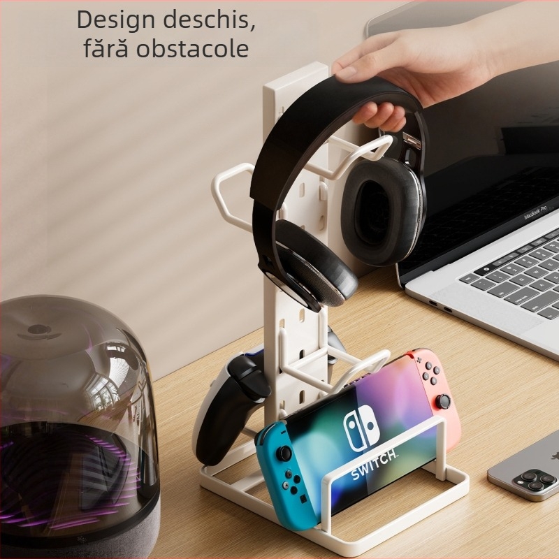 Suport de birou pentru căști și controler de joc, reglabil, construcție din fier, design minimalist