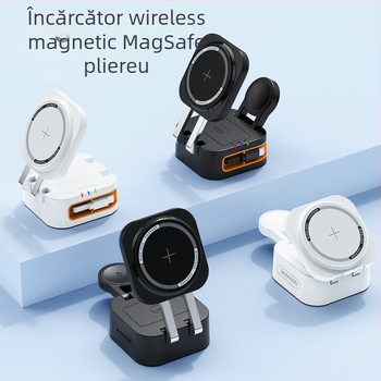 Suport de încărcare wireless 3 în 1 cu cablu încorporat pentru telefon, ceas și căști – aliaj de aluminiu, ABS, PC