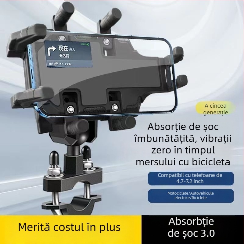 Suport pentru telefon pentru motocicletă, construcție metalică, stil cyberpunk, încărcare wireless