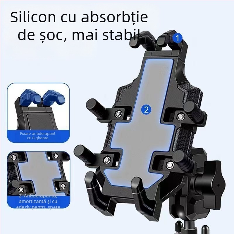 Suport pentru telefon pentru motocicletă, construcție metalică, stil cyberpunk, încărcare wireless