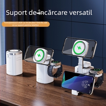 Suport de încărcare MagSafe 3 în 1 cu mecanism de ridicare și bază magnetică pentru telefon, ceas și căști