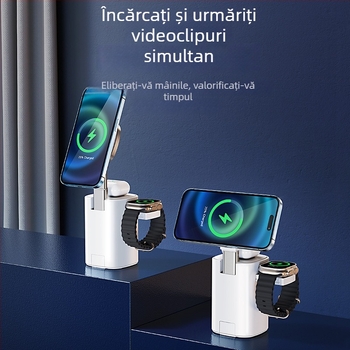 Suport de încărcare MagSafe 3 în 1 cu mecanism de ridicare și bază magnetică pentru telefon, ceas și căști