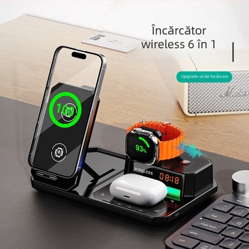 Suport de birou 6 în 1 cu încărcare wireless, 15W, CE/FCC/ROHS, plastic, universal