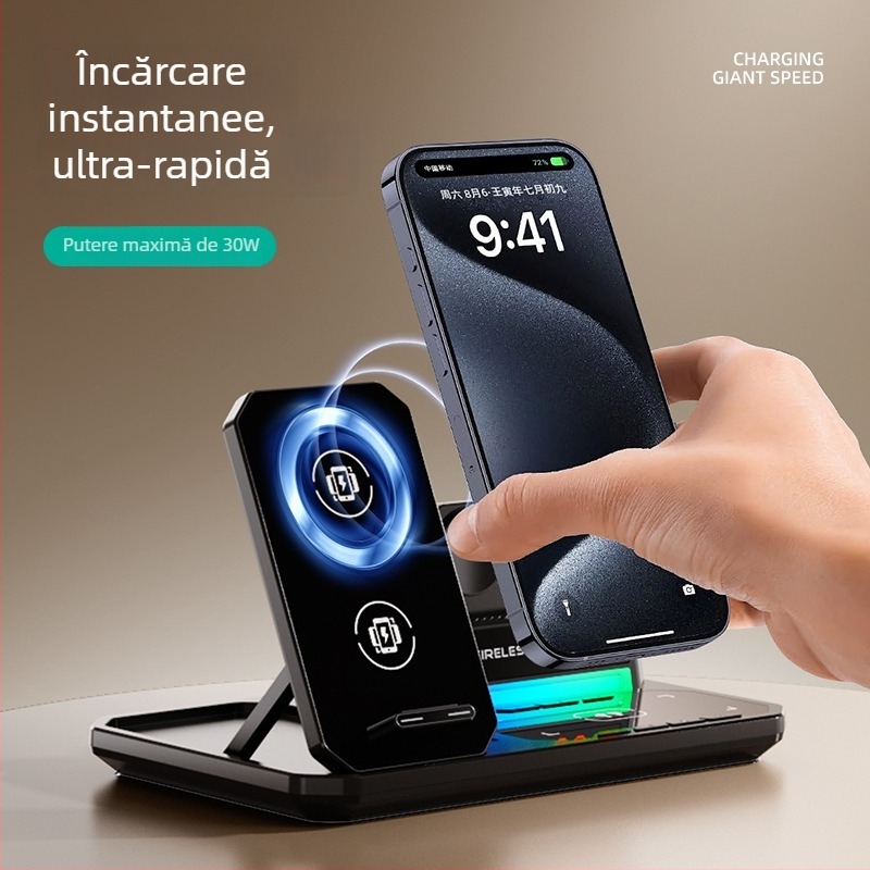 Suport de birou 6 în 1 cu încărcare wireless, 15W, CE/FCC/ROHS, plastic, universal