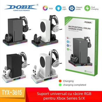 Accesorii Xbox Series X/S: bază de răcire cu încărcător pentru controler și suport pentru căști (USB, ABS)