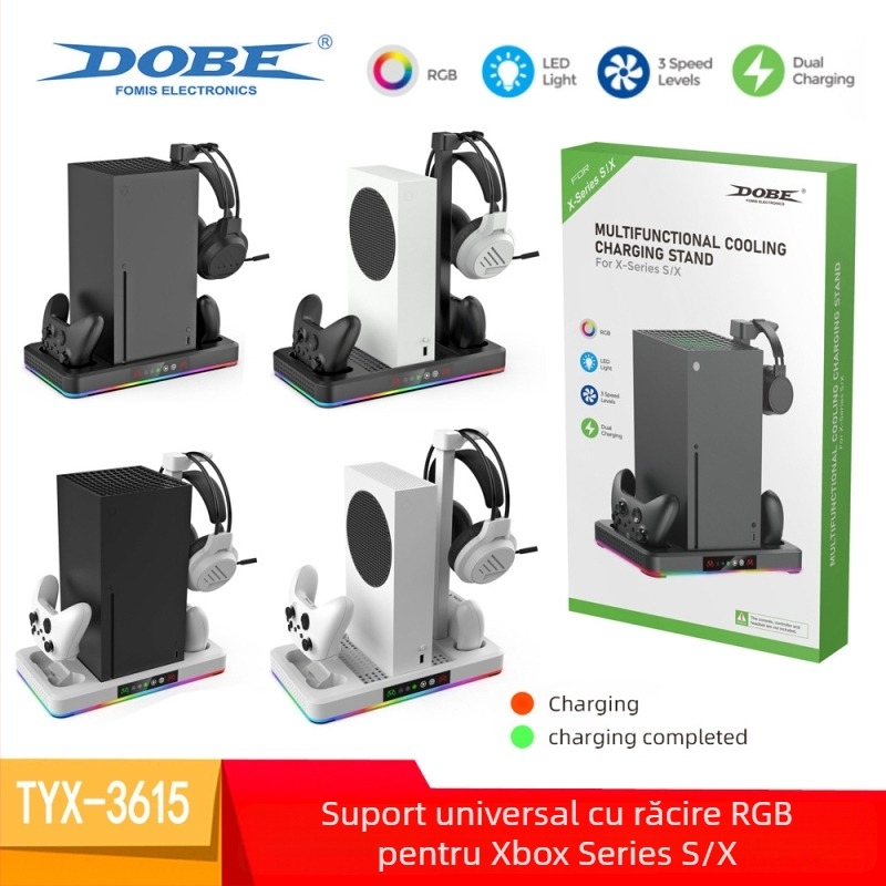 Accesorii Xbox Series X/S: bază de răcire cu încărcător pentru controler și suport pentru căști (USB, ABS)