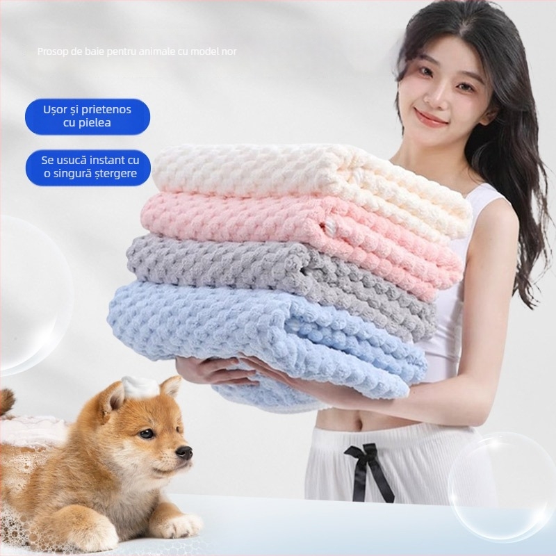 Prosop de baie pentru animale de companie – moale din fleece coral, ultra-absorbent, uscare rapidă, antibacterian și deodorant, moale și fără scame, pentru câini