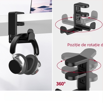 Suport pentru căști pe birou cu cârlige duble, rotativ, model Rt-23, greutate 145 g, marca Baisibo, personalizare disponibilă, garanție de 1 an