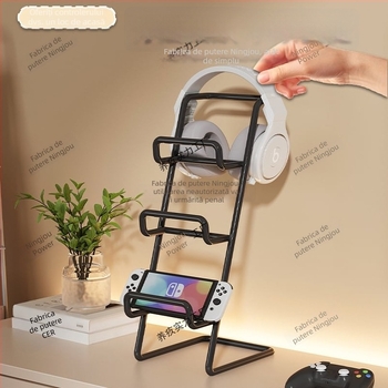 Stand pentru controllere de joc cu spațiu de depozitare și cârlig pentru căști/telefon, din fier, compatibil cu Xbox, PS5, PS4 și Switch
