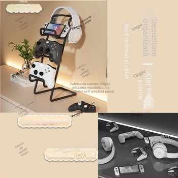 Stand pentru controllere de joc cu spațiu de depozitare și cârlig pentru căști/telefon, din fier, compatibil cu Xbox, PS5, PS4 și Switch