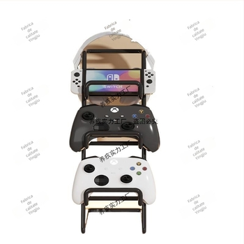 Stand pentru controllere de joc cu spațiu de depozitare și cârlig pentru căști/telefon, din fier, compatibil cu Xbox, PS5, PS4 și Switch