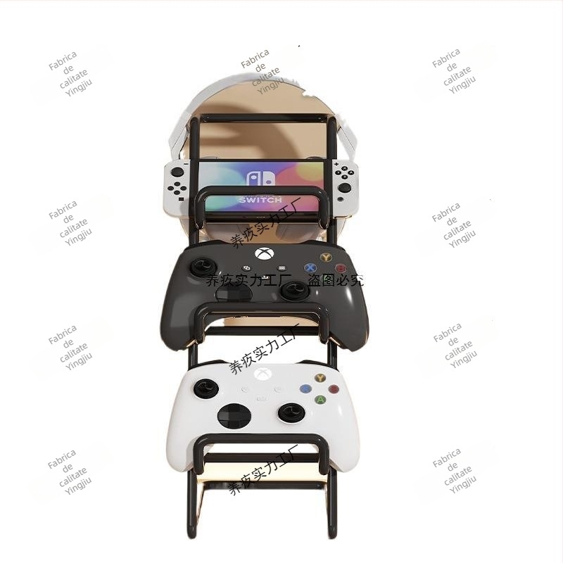 Stand pentru controllere de joc cu spațiu de depozitare și cârlig pentru căști/telefon, din fier, compatibil cu Xbox, PS5, PS4 și Switch