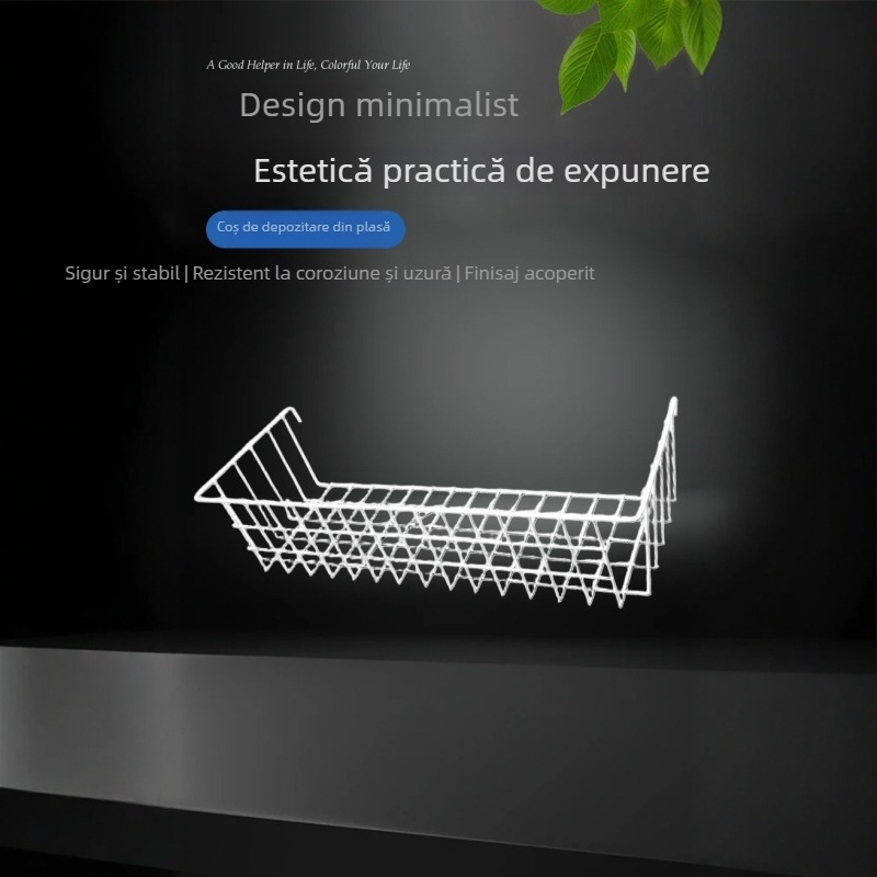 Coș de depozitare din fier forjat cu plasă, organizator suspendat, 1 nivel, fără montaj; potrivit pentru cosmetică/bijuterii, cărți și reviste, cabluri.