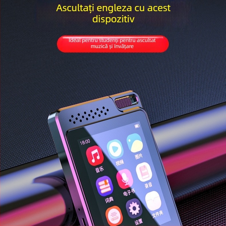 Player MP3 cu Bluetooth și înregistrare vocală, suport card TF, ecran TFT de 2,4 inch, interfață USB-C