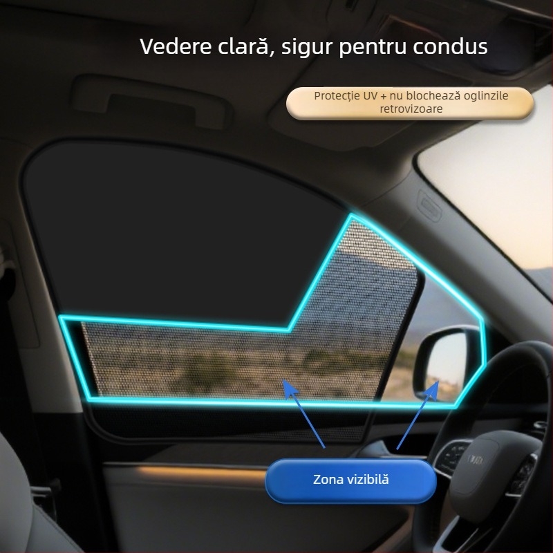 Lanbowang parasol magnetic pentru geamul mașinii, cu design compartimentat, din plasă și bandă neagră, prindere magnetică, semi-transparent