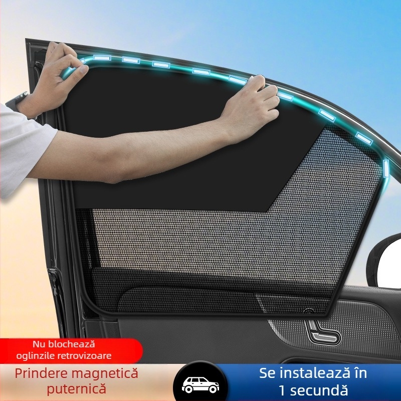 Lanbowang parasol magnetic pentru geamul mașinii, cu design compartimentat, din plasă și bandă neagră, prindere magnetică, semi-transparent